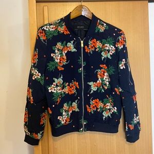 Zara Navy Floral Bomber Jacket